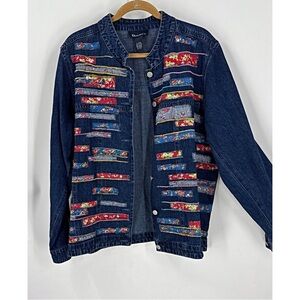 Denim & Co. 100% cotton Floral Patchwork Denim Jacket XL